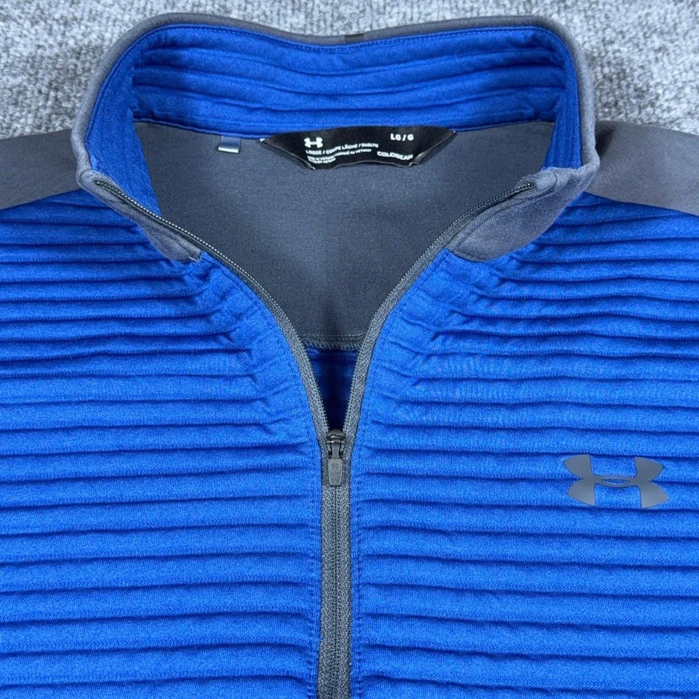 Under Armour ColdGear Mens Large Blue Ribbed Quarter Zip Pullover Jacket Loose